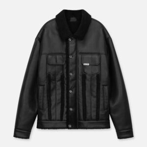 NWT RTA Road to Awe Danny Jacket Black Trucker leather Shearling sz Large